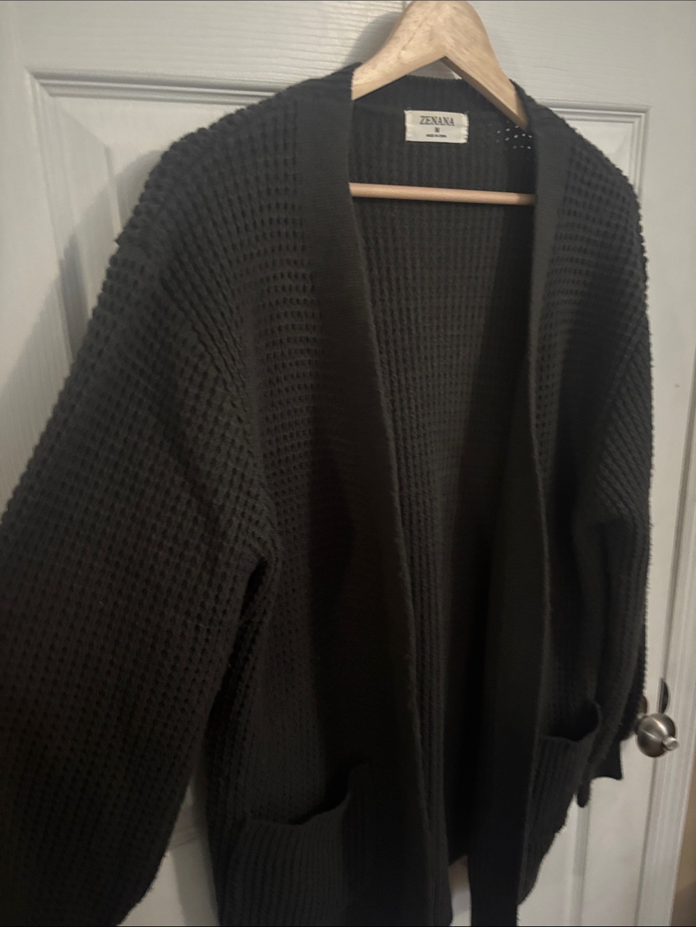 Zenana Outfitters Charcoal Waffle Knit Open-Front Cardigan - Picture 3 of 10